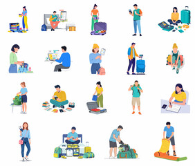 Isometric Lifestyle People Doing Various Activities Illustration Set in Minimalist Style