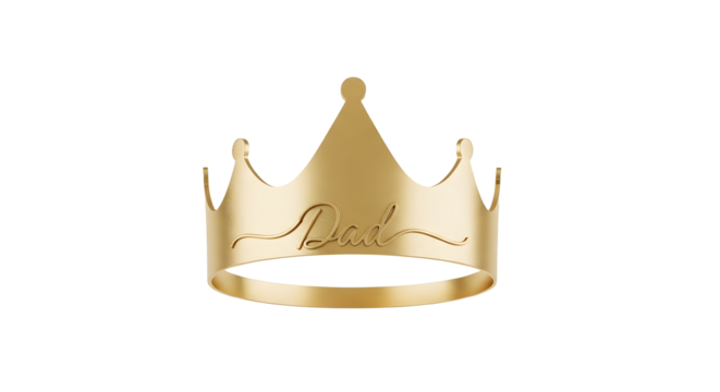 Golden crown with "Dad" inscription isolated on transparent background