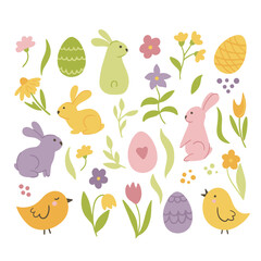 A set of hand-drawn vector illustrations with Easter elements.