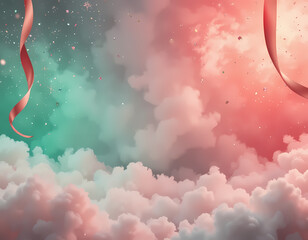 Cloud Ribbon Minimal Christmas Mockup Background