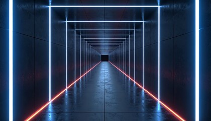 A futuristic digital tunnel filled with glowing blue light trails, streaming data lines, and geometric patterns rushing toward a bright vanishing point, creating a sense of speed, depth, and high-tech