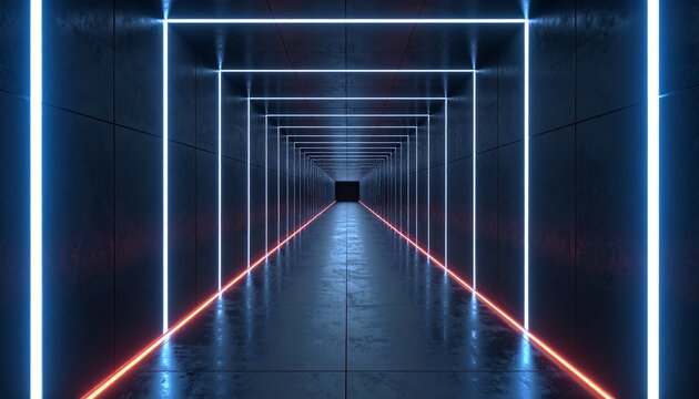 A futuristic digital tunnel filled with glowing blue light trails, streaming data lines, and geometric patterns rushing toward a bright vanishing point, creating a sense of speed, depth, and high-tech