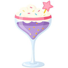 Birthday cocktail. Tropical alcoholic drink. Beach Holidays, summer vacation, party, cafe-bar, recreation concept, Christmas party. Isolated vector Illustration.