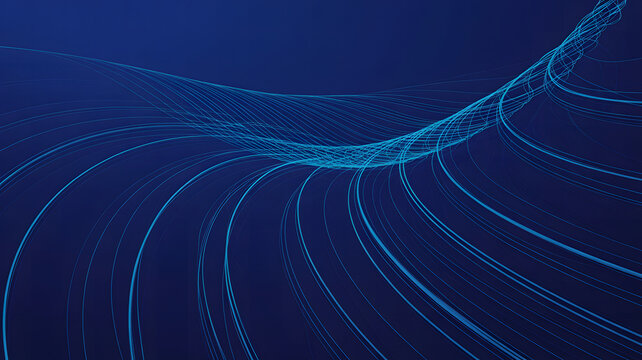 Abstract blue background featuring curved lines and flowing light trails design elements