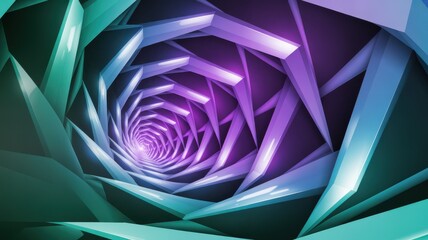 Abstract geometric spiral tunnel in teal and purple gradient
