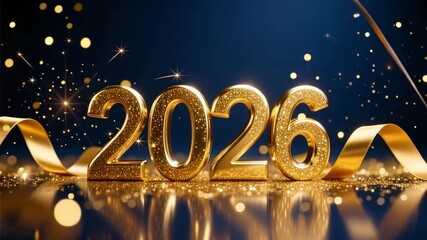 Celebrate new year 2026 with sparkling golden numbers and confetti for a happy and prosperous year ahead - Powered by Adobe