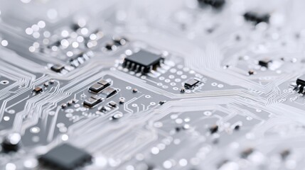 Detailed close-up of a modern computer motherboard showcasing its intricate design