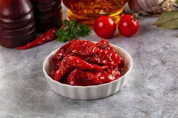 Tasty dried tomatoes in the bowl