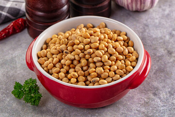 Raw dry soya beans heap