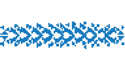 Blue pixel ornamental border with geometric folk inspired shapes, elegant mosaic line design suitable for textile crafts, decorative trims, cultural motifs, and modern vector artworks