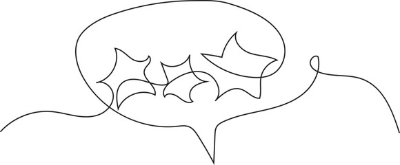 Speech Bubble with Stars One Line Drawing – Minimalist Review or Rating Icon