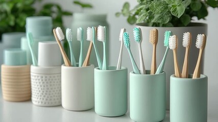 A group of toothbrushes arranged neatly in a cup, perfect for oral hygiene and dental care