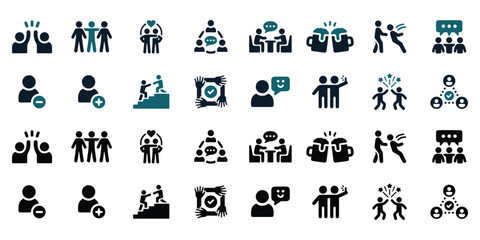 Collection of teamwork and collaboration icons isolated on on white background
