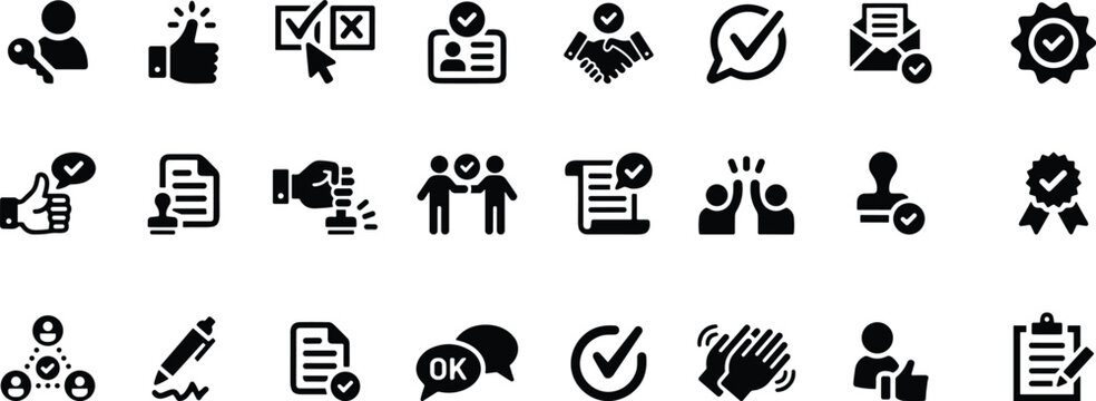 Set of approval and validation icons isolated on on white background