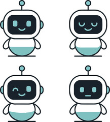 Cute Chatbot Robot Emote Avatars Displaying Different Artificial Intelligence Emotions.