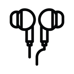 Simple outline icon of earbuds with cord and plug