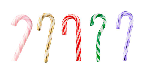 Colorful Candy Cane Set Isolated on Transparent Background – Christmas Holiday PNG Decoration