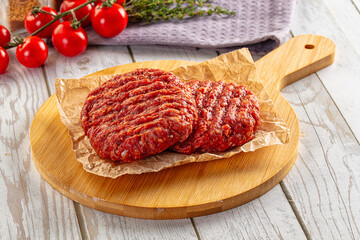 Raw uncoocked red beef round cutlet