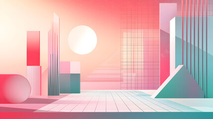 Minimal corporate pitch deck cover with geometric shapes, clean grid layout, soft gradients, elegant business theme, premium branding, high readability