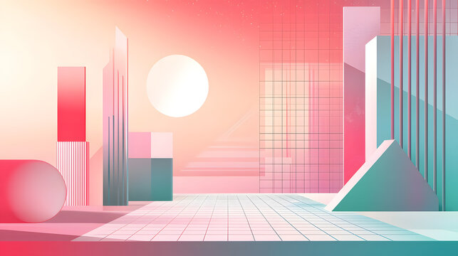 Minimal corporate pitch deck cover with geometric shapes, clean grid layout, soft gradients, elegant business theme, premium branding, high readability