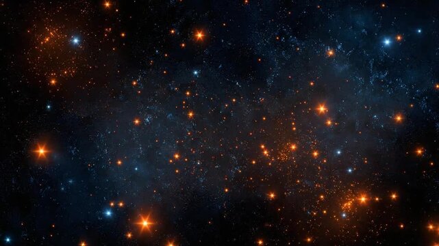 Cosmic Starfield Seamless Loop | Dark Space with Glowing Blue and Orange Stars � Cinematic Abstract Motion Background