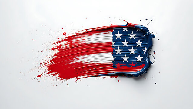 Patriotic american flag paint stroke on white background - Powered by Adobe