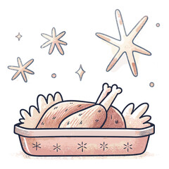Roast chicken in tray with decorative stars for Holiday Takeaways  
