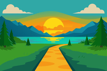 Landscape with sunset view