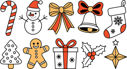 Collection of christmas elements isolated on transparent background for decoration