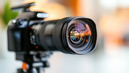 High-quality DSLR camera lens, sharp focus, shallow depth of field, bokeh background