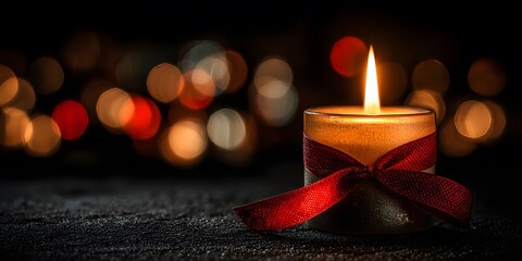 Golden candlelight reflection for Christmas background.

Single glowing candle creating peaceful mood