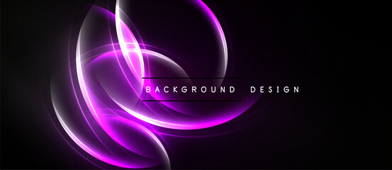 Abstract purple light curves over black background. Elegant design suggests energy, motion, futuristic style. Minimalist aesthetic.