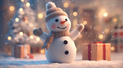 Waving snowman animated postcard style for Christmas greeting