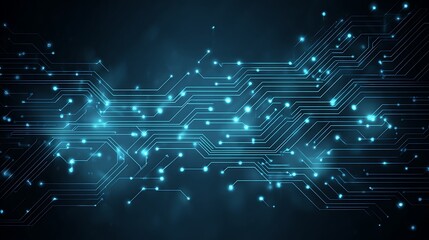 Abstract blue fiber optics technology network background with glowing digital lines