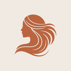 Beautiful Woman Profile with Flowing Wavy Hair Silhouette