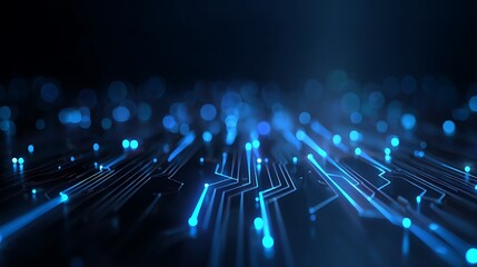 Abstract blue fiber optics technology network background with glowing digital lines