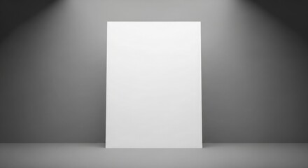 Blank white poster mockup template on gray wall with spotlights, ideal for advertising and branding