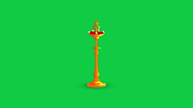 Oil lamp burning in green screen backgroud Special for Indian festivals like Pongal Onam Diwali.