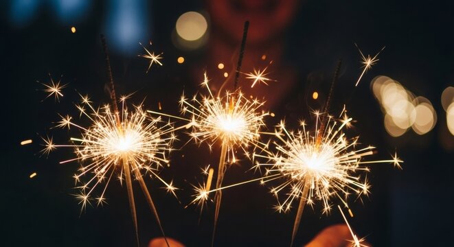 Sparkling Celebration: Radiant sparklers ignite the night, painting the darkness with trails of dazzling light, creating a spectacle of joy and celebration. - Powered by Adobe