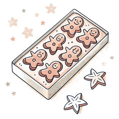 Gingerbread cookies in box with cute decorations for holidays  