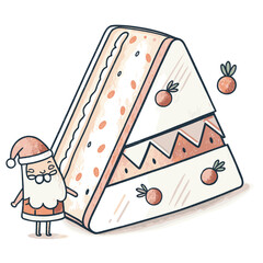 Santa Claus standing beside large Christmas sandwich concept of Holiday Takeaways  