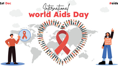 World AIDS Day Awareness with Red Ribbon and Support Group.