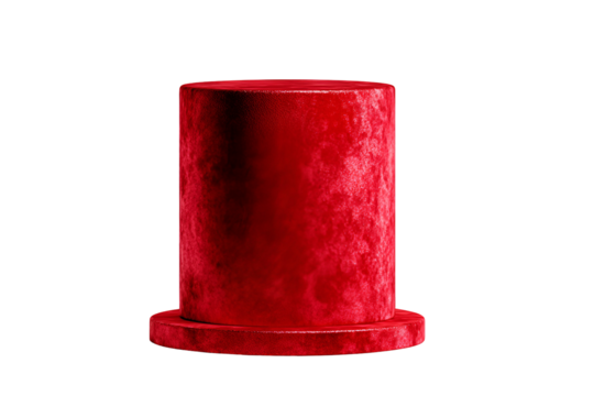 Red cylindrical object with textured surface isolated on transparent background