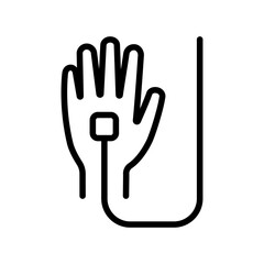 Obraz premium Intravenous therapy medical outline icon. Vector illustration of an IV drip bag with a tube, for healthcare apps, medical websites, and hospital-related visuals.