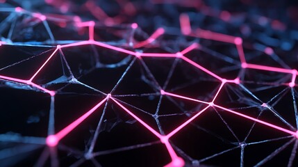 Abstract blue digital background with geometric lines and colorful light patterns