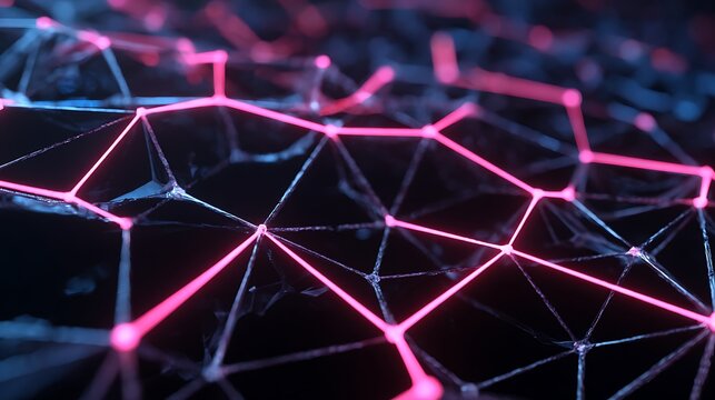 Abstract blue digital background with geometric lines and colorful light patterns