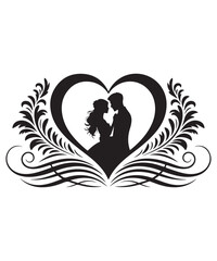 Romantic Couple Heart Ornament Silhouette for Valentine Day.
