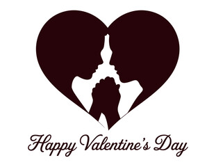 Silhouettes of two people holding hands inside a heart shape with text that reads Happy Valentine's Day.