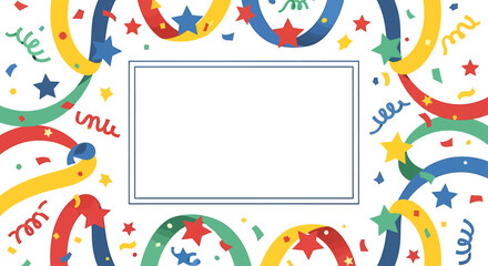 Festive Celebration Border with Confetti and Stars, Perfect for Invitations and Decorations