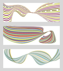Wavy lines or ribbons. Set of 3 backgrounds. Multicolored striped gradient. Creative unusual background 